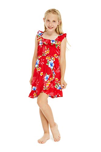 Image of Matchable Family Hawaiian Luau Men Women Girl Boy Clothes in Hibiscus Red