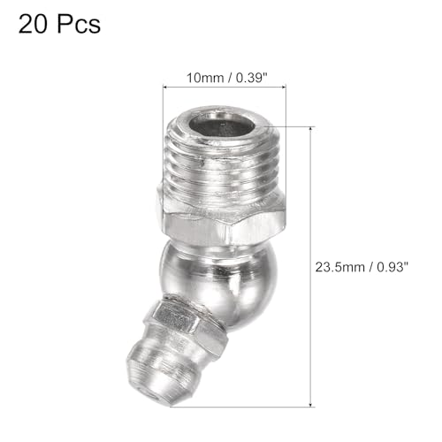 Image of uxcell Nickel-Plated Iron 45 Degree Grease Fitting M10 x 1mm Thread Hydraulic Grease Fitting Accessories, 40Pcs