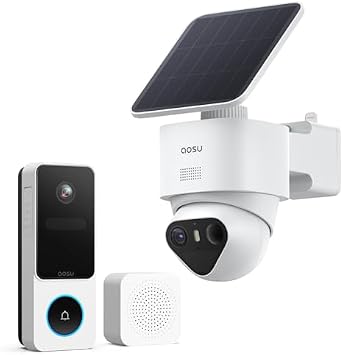 aosu T2 Ultra 4K Solar Outdoor Wireless Security Camera + 2k Wireless Doorbell Camera with Chime No Subscription Fees