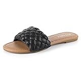 FITORY Womens Flat Sandals Fashion Round Open Toe Slip On Slides with Braided Strap Slippers for Sum