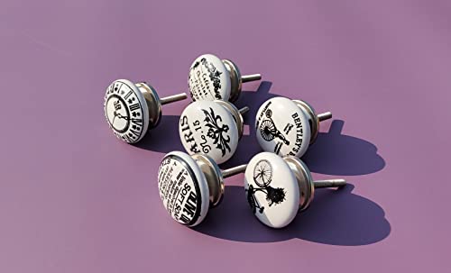Owlkraft Door Knobs Set Of 6 Vintage Handmade Black And White Flat Ceramic Knobs - Cabinet Knobs - Drawer Knobs - Cabinet Pulls - Door Knobs Handle Knobs (Style 1) #TOP1