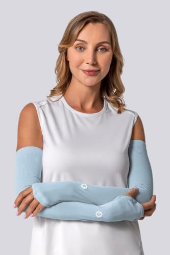 Coolibar Women's Performance Arm Sleeves - UPF 50+ Sun Protection - Backspin in Light Blue - 2