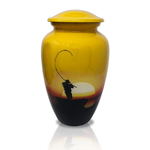 Precious Handicraft Urn Fishing Cremation Urn, Ashes Urn for Adult Human Ashes, Funeral Urn Large Size