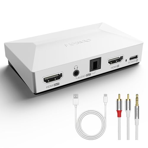 MOSWAG HDMI Audio Extractor, 4K60 HDMI to Optical 3.5mm AUX Audio Adapter Splitter Converter, White, Compatible with PS5, Switch, Blu-ray Player, Set-top Box, Windows, Mac, Smart TV,Projector(No ARC)