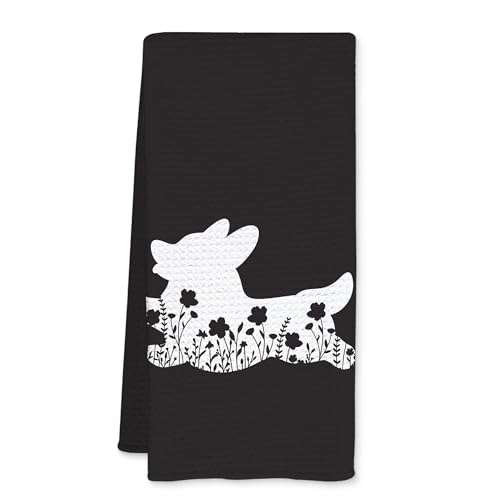 JFFTLL Corgi Gifts Kitchen Towels, Floral Corgis Dog Dish Towels for Kitchen Drying, Corgis Gifts for Corgi Lovers Hand Towels for Bathroom, Dog Bathroom Kitchen Decor, 16x24 Inch