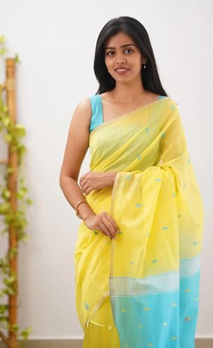 Image of Women's Cotton Woven Soft Sarees With Attach Blouse Piece.