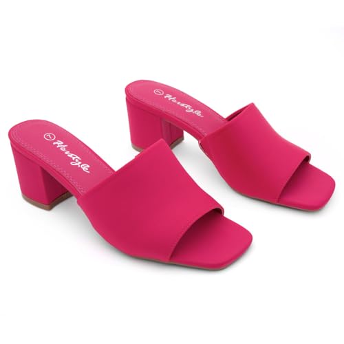 Image of Herstyle Square Open Toe Heeled Sandals for Women 2.5 Inch Low Block Chunky Heel Sandals Slip-On Mules Comfortable Dress Shoes for Party Wedding Office