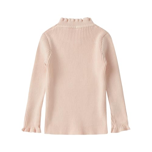 Image of LittleSpring Girls Basic Shirt Slim Fit Ruffle Long Sleeve Mock Neck Ribbed Knit Pullover Top