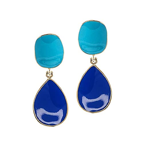 Kenneth Jay Lane Turquoise and Lapis Enamel Drop Clip Earrings