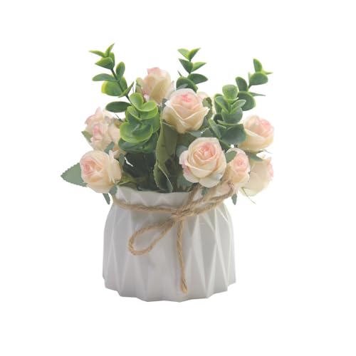 Geavonyg Élégants Fleurs De Rose Artificielle avec Petit Vase Florals en Pot pour Décoration Bureau Intérieure Et Tableaux Table Table Fleur en Pot Fleur