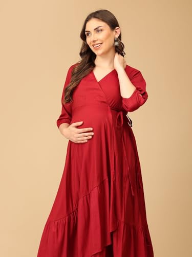 Image of The Mom Store Maternity and Nursing Wrap Dress for New Mom | Pre and Post Pregnancy Wear for Womens | Trendy Stylish Printed Friendly Dresses for Women | Comfortable