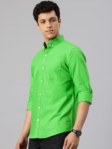 Image of Majestic Man Men's Solid Pure Cotton Casual Shirt - Slim Fit | Full Sleeves | Soft & Breathable Fabric