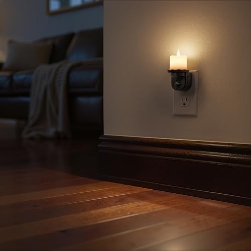 Image of Briignite Candle Night Light, Warm White Night Lights Plug into Wall 2 Pack, LED Flicker Candle Night Light with Light Sensor, 0-100LM Dimmable Nightlight for Kids Hallway Bathroom