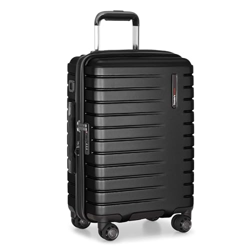 Image of Traveler's Choice Archer Polycarbonate Hardside Spinner Luggage Set, Tie Down Straps, Black, Carry-On 21-Inch