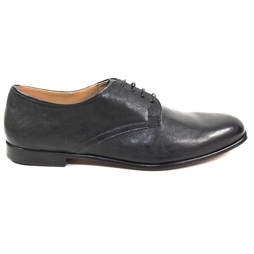 Men's Black Leather Derby Dress Shoes, Comfort Lace-Up Oxford, Italian Made4