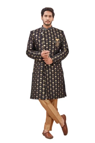 Indian Designer Wedding Festive Wear Jacquard Indo-Western Sherwani Pajama Set For Men