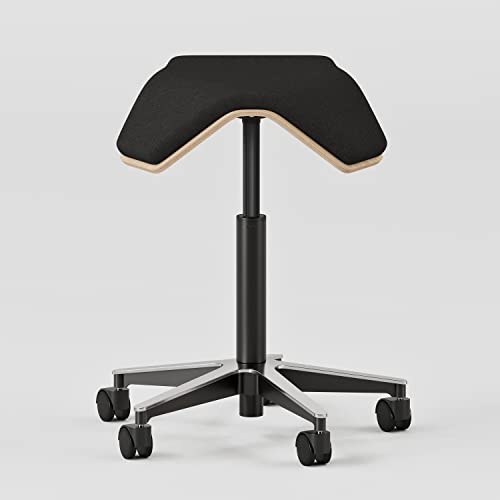 Image of Branch Saddle Chair, Ergonomic Rolling Stool | Birch Plywood Frame and Recycled Seat Fabric, Height Adjustable Saddle Seat for Active Sitting and Better Posture, Black