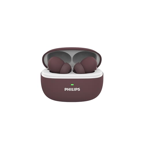 Philips TAT1150RD/94 Premium Wireless Earbuds with ANC,Quad Mic ENC,Up to 55 Hr Playtime,13mm Neodymium Drivers,Multipoint, ergonomically Designed,IPX5 Water Resistance, Fast Charging(Red Mahogany)