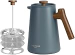 POLIVIAR Machine à Café à Presse Française, Presse à Café de 34 oz avec Poignée en Bois Réel, Isolation à Double Paroi et Écran à Double Filtre, Acier Inoxydable de Qualité Alimentaire pour un Bon Café et Thé, JX2025-XFPU
