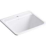 KOHLER K-19017-1-0 Glen Falls Top-Mount/Undermount Utility Sink with Single Faucet Hole, White
