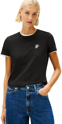 Tommy Hilfiger Donna T-Shirt Maniche Corte Script Regular Fit, Nero (Black), XS