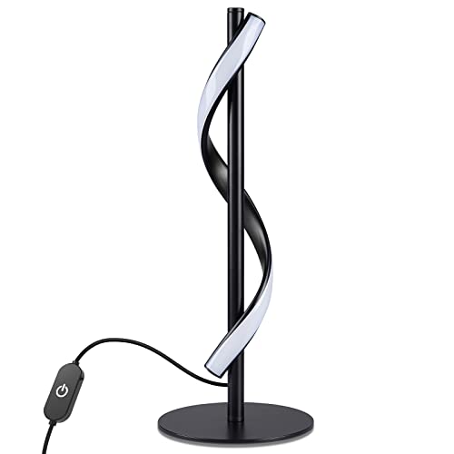 Nuür Spiral Table Lamp, 15 Inch ‘S’ Curve Trendy Black Led Table Lamp, Brushed Metal, Dimmable With 3 Color Temperature Modes, Eco Lighting, Decorative Lamp, Suitable For Home Or Office #TOP5