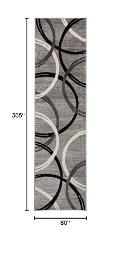 Rugshop Modern Wavy Circles Design Runner Rug 2'7" x 10' Gray