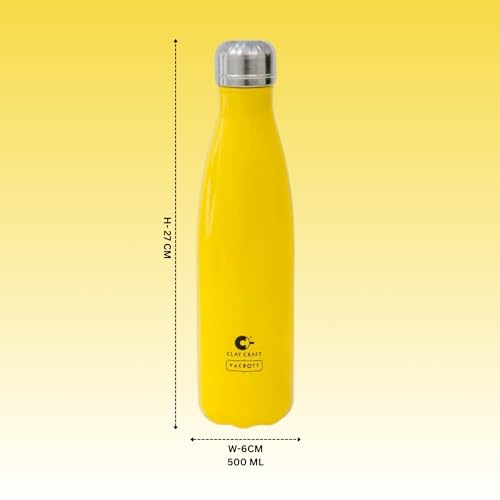 Image of Clay Craft VACBOTT Stark Double Walled 18 Hours Hot and 24 Hours Cold Water Flask Bottle-500ML, 2-Piece(Yellow) Leak Proof|Easy to Carry|Gym Bottle|Home|Kitchen|Hiking|Travel Bottle|BIS Certified