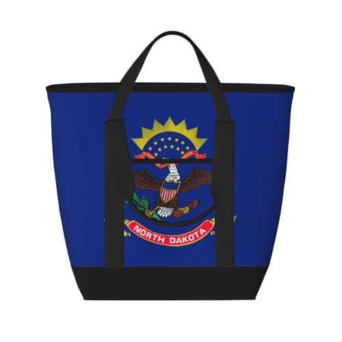 Sac isotherme grande capacité drapeau Dakota du Nord cabas de courses réutilisable noir