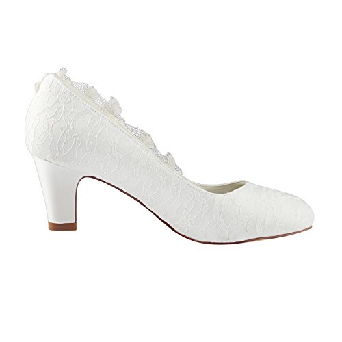 Emily Bridal 1505-1F Women's Wedding Shoes Closed Toe 2.56 Inches Chunky Heel Lace Satin Pumps with Imitation Pearl Sequin Lace Flower Bridal Shoes (EU37/6.5 B(M) US, Ivory) by Emily Bridal - Used condition - Image 6