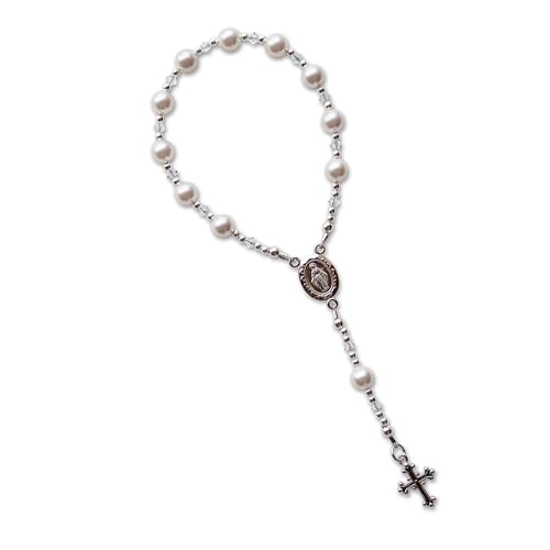 Image of Precious Pieces 925 Sterling Silver White Baby Rosary Baptism Gift