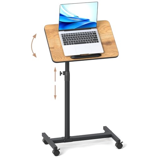 COSTWAY Betttisch auf Rollen höhenverstellbar, Pflegetisch mit neigbarer und 360° drehbarer Tischplatte, Laptoptisch, Krankentisch, Beistelltisch für Pflegebett oder Krankenbett (Natur)