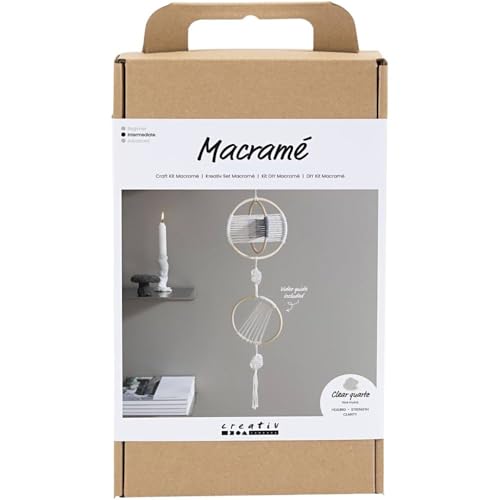 Kit macramé DIY avec fil coton écru et gris pour loisirs créatifs