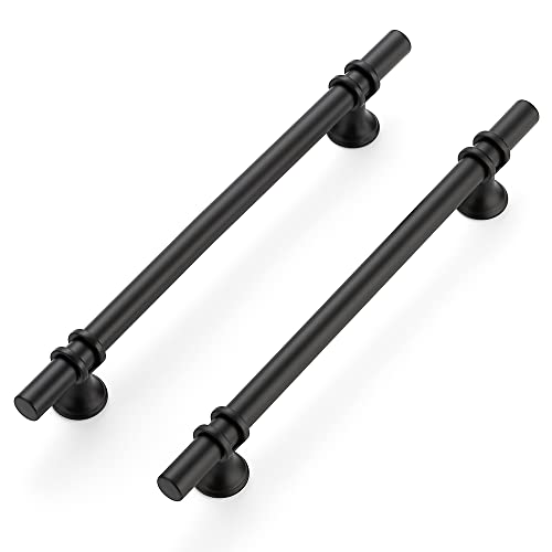 Image of Ravinte 15 Pack 10 Inch Cabinet Pulls Kitchen Cupboard Handles with Round Base Matte Black Drawer Pulls Cabinet Handles 10 inch Length,7-1 /2 inch Hole Center