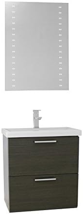 LN314 Luna Wall Mounted Vanity with Fitted Sink and Lighted Mirror Included, 22", Grey Oak