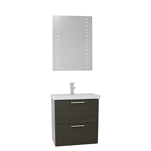 LN314 Luna Wall Mounted Vanity with Fitted Sink and Lighted Mirror Included, 22", Grey Oak