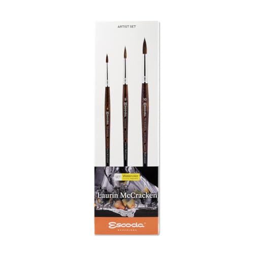 Image of Escoda Signature Series Artist Watercolor Brush Set, Laurin Mccracken Set #1, Versatil Synthetic Kolinsky, Size (Round) 4, 6, 10
