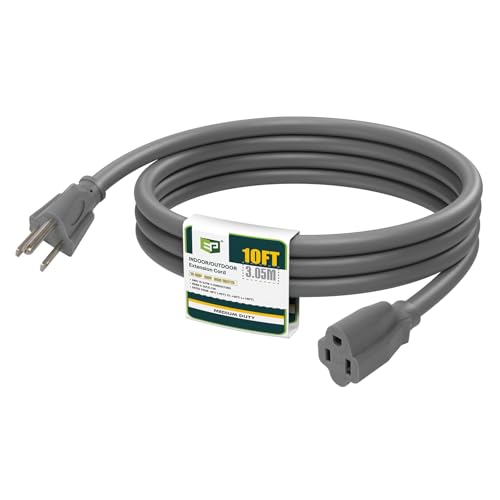 Image of EP 10FT Outdoor Extension Cord, 16 /3 SJTW Heavy Duty Grey, ETL Listed