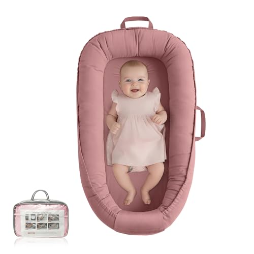 Baby Lounger - Infant Lounger for Newborn 0-24 Months, Pure Cotton Breathable Baby Nest Lounger, Newborn Essentials for Baby Boys & Girls, Portable Baby Lounger for Home and Travel