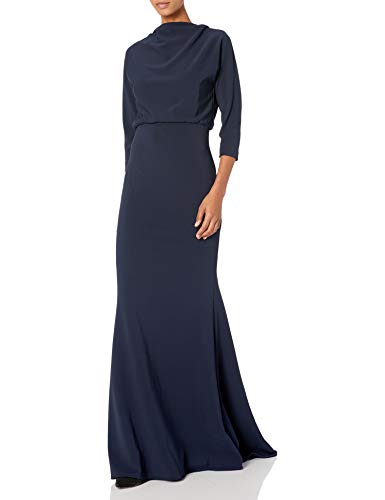 Badgley Mischka Women's It Dress Stretch Crepe Blouson Gown, Navy, 16