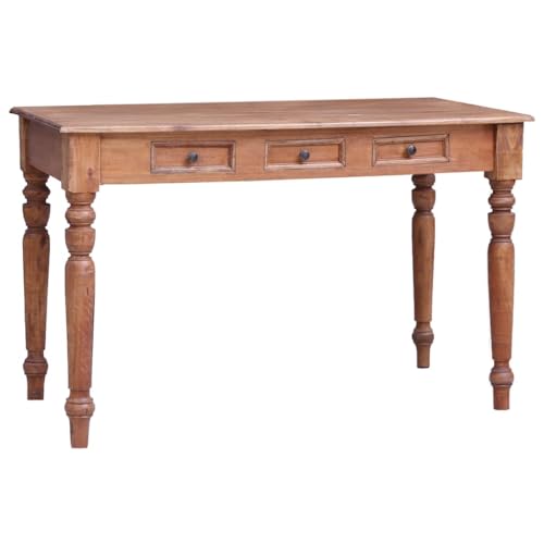 HFXHIJXQ Escritorio de 117 x 57 x 75 cm, madera maciza reciclada con 3 cajones, rústico, industrial, mesa de oficina, mesa de trabajo para salón, hogar, oficina, estudio