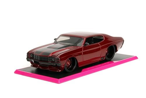 Jada Pink Slips 1:24 W7 1971 Chevy SS Die-Cast Car w/Base, Toys for Kids and Adults(Candy Red), 8 inches