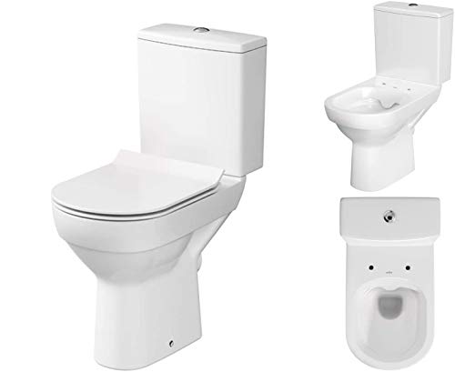 VBChome Keramik Stand WC Toilette Spülrandlos Komplett Design Set mit Spülkasten WC-Sitz Slim mit Absenkautomatik SoftClose Funktion für waagerechten Abgang Wasseranschluss
