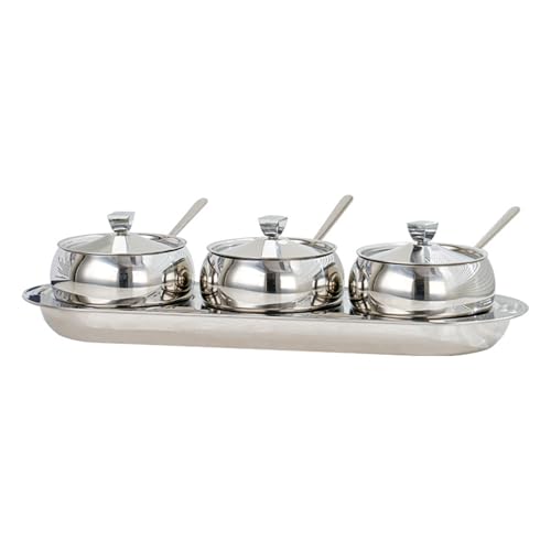 Xinsheinelry Sturdy 304 Stainless Steel Condiment Container Set With Lid And Spoons Spices Storage Solution For Home Use