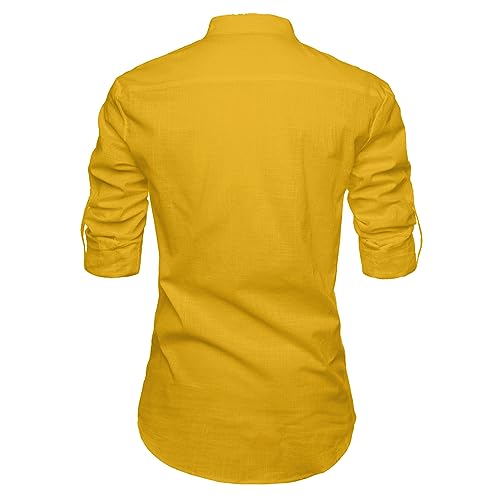 Image of Men's Full Sleeve Beige Color Cotton Blend Spread Slim Fit Shirt Style Kurta for Men and Boys