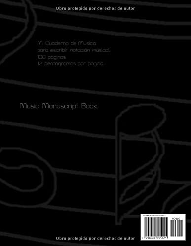 Miniatura 2 de Mi Cuaderno de Música para escribir notación musical. 100 páginas. 12 pentagramas por página. Tamaño A 4 "8.5 x 11 21.59 x 27.94 cm. (Spanish
