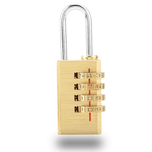 Dioche Combination Padlock, Combination Lock for Locker Solid Brass Security Code Copper Lock with 4 Digits Password Code for Gym Locker, Hasp Cabinet, Suitcase, Luggage, Backpack