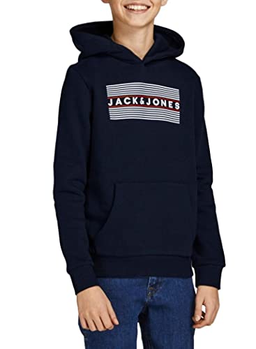 JACK & JONES Sudadera con Capucha Logo Jersey básico, con Bolsillo Canguro JJECORP, Color:Azul, Talla:176