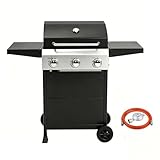 HOBBYZOO Gasgrill 3 Brenner, Camping Gasgrill 10,5 kW, Grillwagen mit Deckel & 50-mbar-Druckminderer, Gas Grill geeignet für Camping und Grillabende im Garten