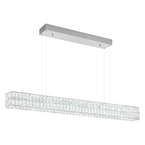 IDEQUY Dimmable Led Crystal Ring Chandelier for Dining Room, Modern Rectangle Crystal Pendant Lighting Kitchen Island,47.2in Linear Chandelier Hanging Light Over Table by IDEQUY - Used condition - Image 8